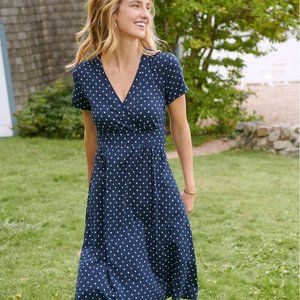 L.L. BEAN • Navy Polka Dot Summer Weight Dress Small Petite